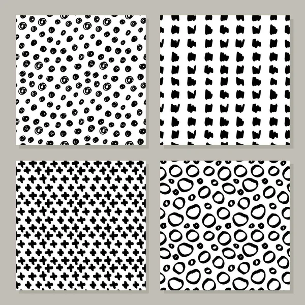 Set Hand Drawn Seamless Black White Patterns Vector Simple Modern — Stock Vector