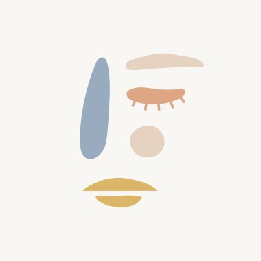 Soyut çağdaş kadın yüzü. Modern moda güzellik işareti. Kadın yüzü sembolü. Rengarenk çizimler. Yaratıcı serbest karalama sanatı. Vektör illüstrasyonu