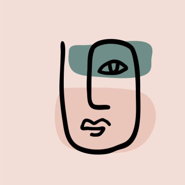 Soyut çağdaş kadın yüzü. Modern moda güzellik işareti. Kadın yüzü sembolü. Çizgi sanatı renkli çizim.