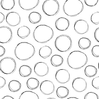 Elle çizilmiş modern, kusursuz desen. Beyaz arka planda siyah grunge daireleri. Vektör illüstrasyonu