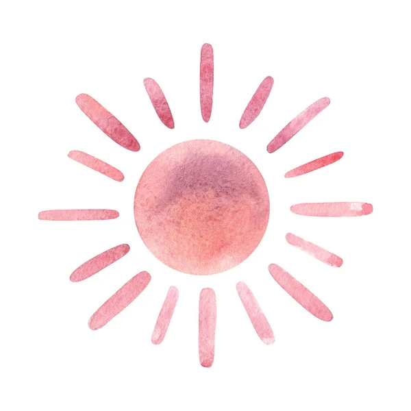 Aquarell Rosa Pastellsonne Isoliert Auf Weißem Hintergrund Plakat Für Kinderzimmer — Stockfoto