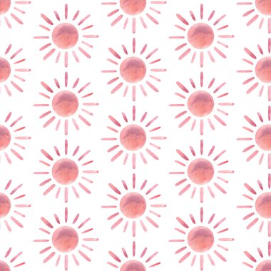 Suluboya modern soyut güneş pürüzsüz desen. El boyaması bebek odası şirin bohem baskısı