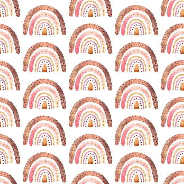 Nahtloses Muster Mit Boho Regenbogen Neutraler Farbe Aquarell Handgezeichnete Illustration — Stockfoto