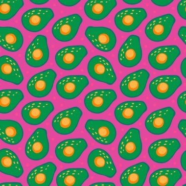 Pembe sırtında avokado olan kusursuz vektör deseni. Kumaş ve kağıt için modern konsept, yüzey dokuları. El çizimi düz illüstrasyon
