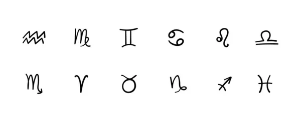 Векторні Плоскі Прості Ілюстрації Набір Чорних Астрологічних Знаків Ізольованих Білому — стоковий вектор