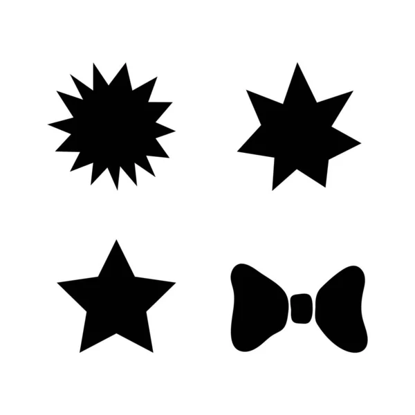 Estrellas, corazón, bigote, conjunto de iconos, varias formas negras aisladas, ilustración vectorial. — Archivo Imágenes Vectoriales