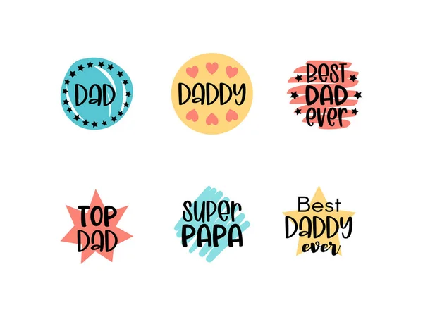 Isolated Happy fathers day set with quotes on bright backgrounds. Best dad. Congratulation label, badge vector. — Stock Vector