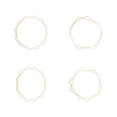Altın geometrik çerçeve koleksiyonu. Kart için dekoratif unsur, davet. Düğün davetiyesi için Art deco tarzı.
