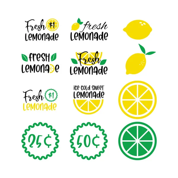 Etichette Segni Limonata Fresca Con Limone Illustrazioni Vettoriali Grafica Web — Vettoriale Stock