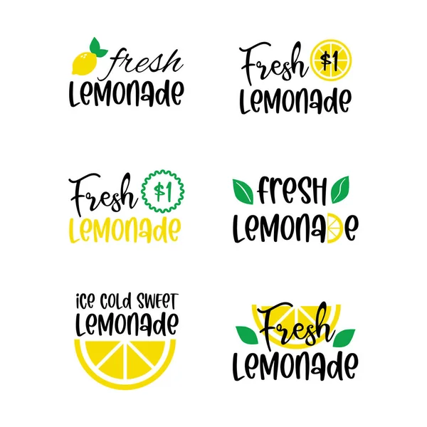Märken och tecken på färsk lemonad med citron. Vektorillustrationer för grafisk design och webbdesign, för monter, restaurang — Stock vektor
