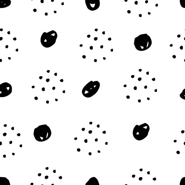 Hand Drawn Modern Doodle Seamless Pattern Black Grunge Circles White — Stock Vector