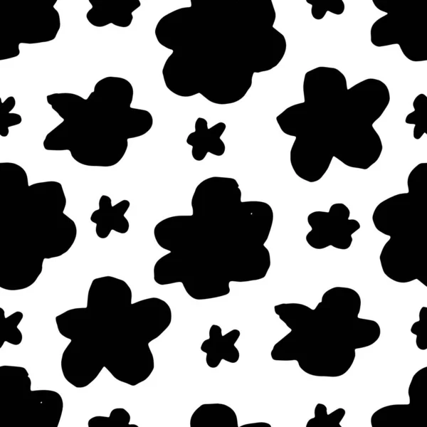 Seamless Floral Vector Pattern Flowers Hand Drawn Black Paint Illustration — Stock Vector