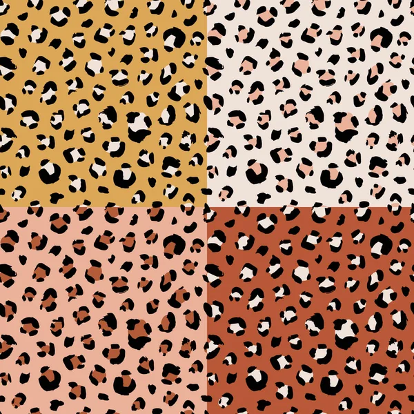 Seamless Animal Pattern Set Leopard Grunge Dots Creative Wild Textures — Stock Vector