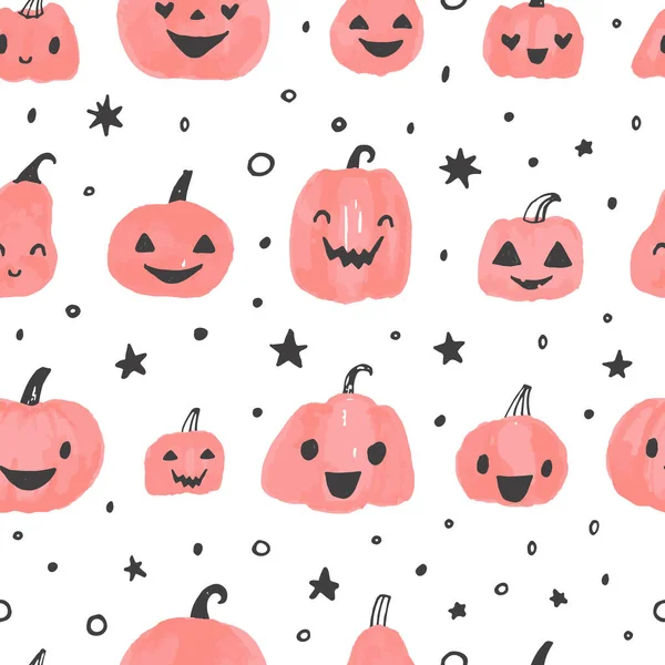 Pumpkin Jack Lantern Halloween Seamless Pattern Childish Background — Stock Vector