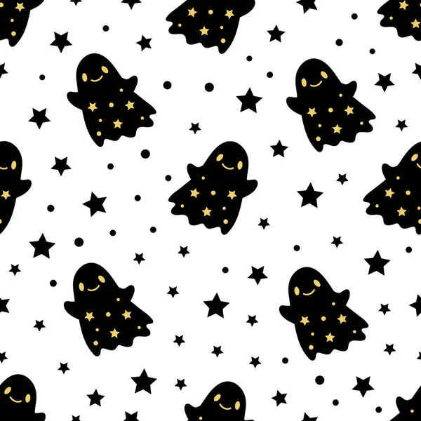 Απρόσκοπτη Μοτίβο Χαριτωμένο Μικρά Φαντάσματα Κινουμένων Σχεδίων Για Happy Halloween — Διανυσματικό Αρχείο