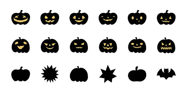 Ensemble Citrouilles Effrayantes Halloween Citrouilles Effrayant Vecteur Style Plat Effrayant — Image vectorielle