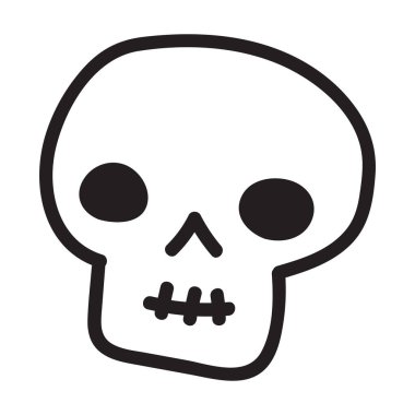 El çizimi karikatür kafatası. Beyaz arka planda izole edilmiş komik kafatası..