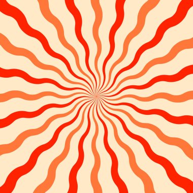 Kırmızı ve bej kıvrımlı harika yıldız patlaması arka planı. Antika psikedelik titreşimli ters ışın deseni. Posterler, afişler, duvar kağıtları için soyut dinamik spiral tasarım. Vektör illüstrasyonu.