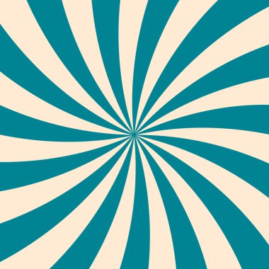 Teal ve bej rengi kıvrımlı, harika bir yıldız patlaması arka planı. Antika psikedelik titreşimli ters ışın deseni. Posterler, afişler, duvar kağıtları için soyut dinamik spiral tasarım. Vektör illüstrasyonu.