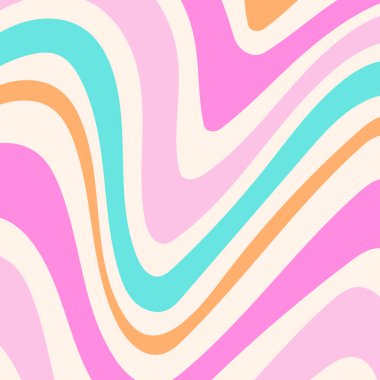 Geçmişe Dönüş 70 'ler stili. Şirin Soyut Doku Duvar Kağıdı. Hippi Dalgalı Vektör Geçmişi. Retro 1970 'lerdeki Renkli Eğlence Çizgileri Moda Bayrak Tasarımı. Psikedelik Grafik Yazdırma 1960 'lar