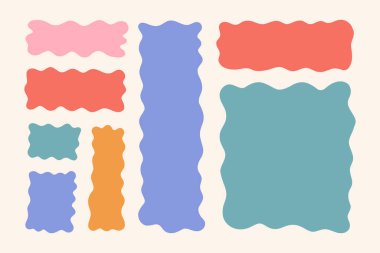 Dalgalı dikdörtgen şekilleri şakacı, soyut bir desen oluşturarak yumuşak, nötr bir arkaplan üzerinde modern, dinamik bir tasarım yaratarak hareket ve yaratıcılık hissi uyandırır..