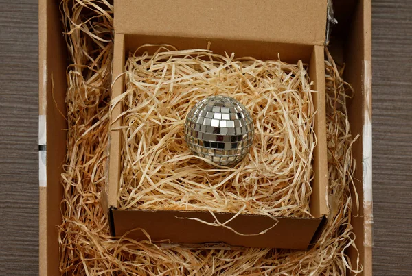 Small Disco Ball Decoration Protective Paper Box — Stock Photo, Image