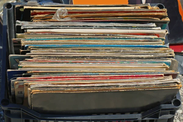 Stack Old Vinyl Records Sold Flea Market — Stock Photo, Image