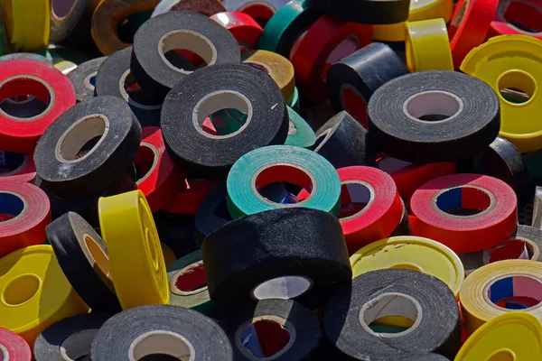 Pile Colorful Electrical Insulating Tape Rolls Sold Market — Stock Photo, Image