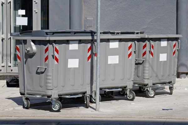 Closed Metal Garbage Containers Urban City Street — Fotografia de Stock