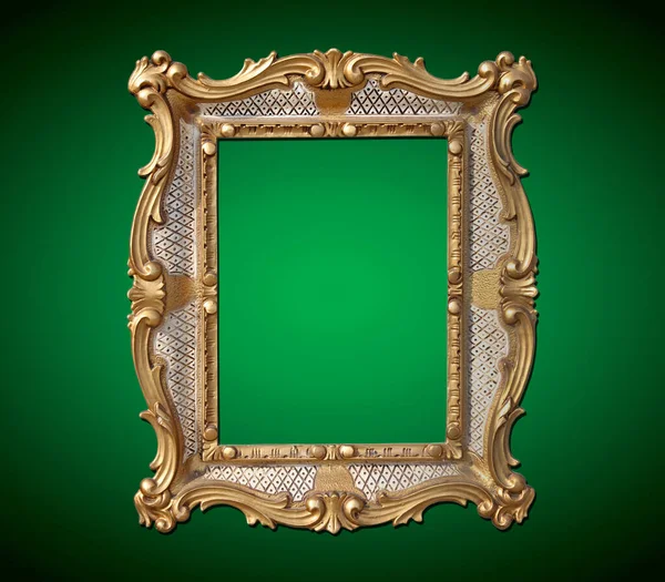 Vintage Leerer Alter Rahmen Mit Goldenen Details Auf Grünem Smaragdhintergrund — Stockfoto