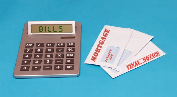 Pile White Envelopes Payments Notices Next Electronic Calculator Counting Bills — Stock Photo, Image