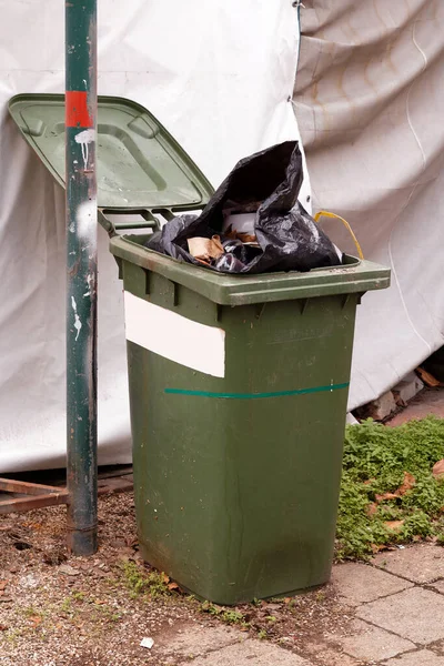 Garbage Bags Waste Open Plastic Bin Street — Stock Photo, Image