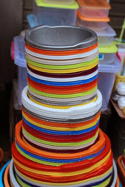 Colorful plastic bowls — Stock Photo, Image