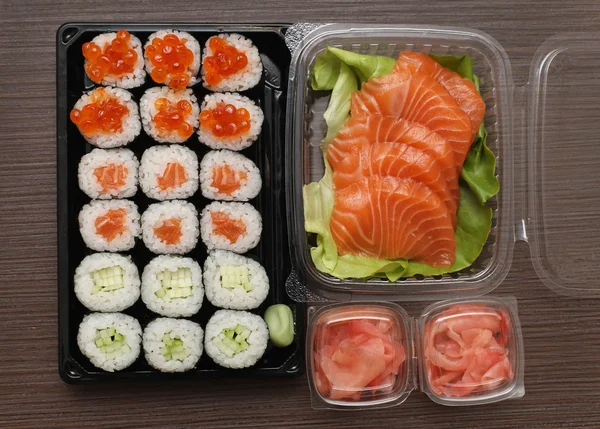 Salmon sushi delivery — Stock Photo, Image
