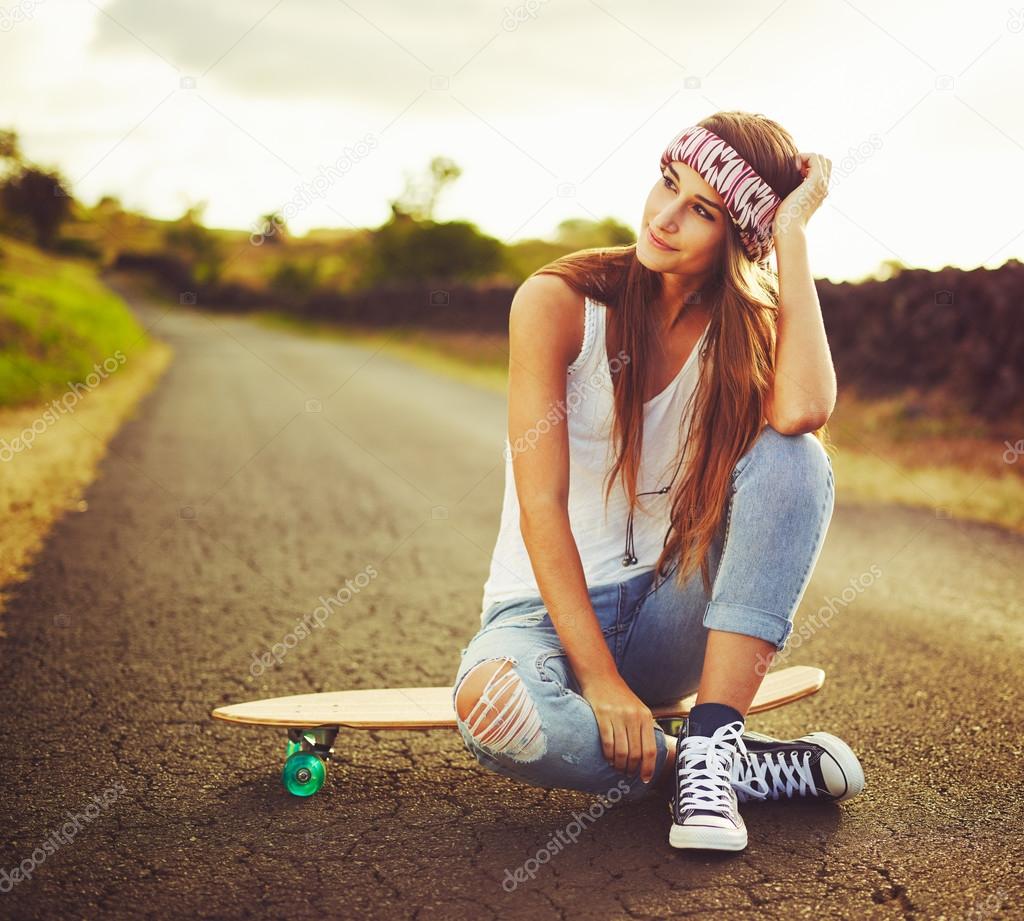 Woman with Skateboard