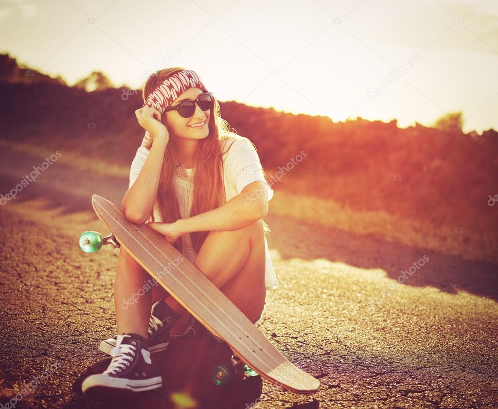 Woman with Skateboard