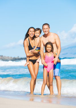 Happy Mixed Race Family on the Beach clipart