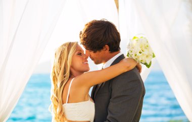 çekici gelin ve damat kucaklayan