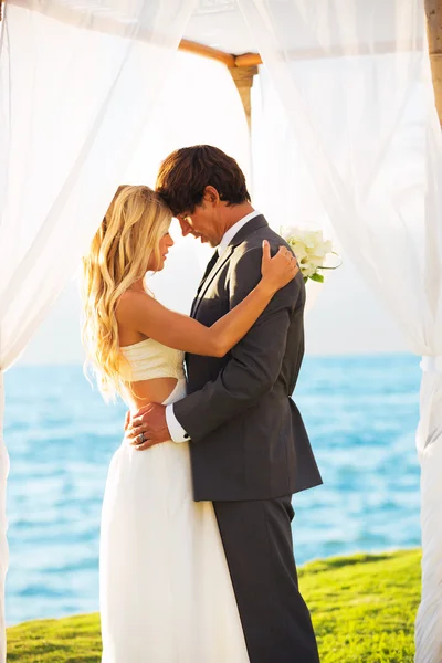 Attraktiva bruden och brudgummen omfattar — Stockfoto