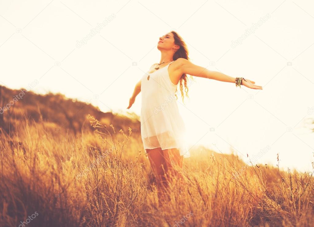 Woman Outdoors at Sunset. Fashion Lifestyle.