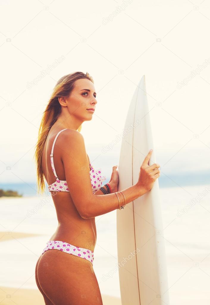 Blonde Surfer Girl on the Beach