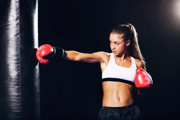 Woman Boxing with Red Gloves — Stock Photo, Image