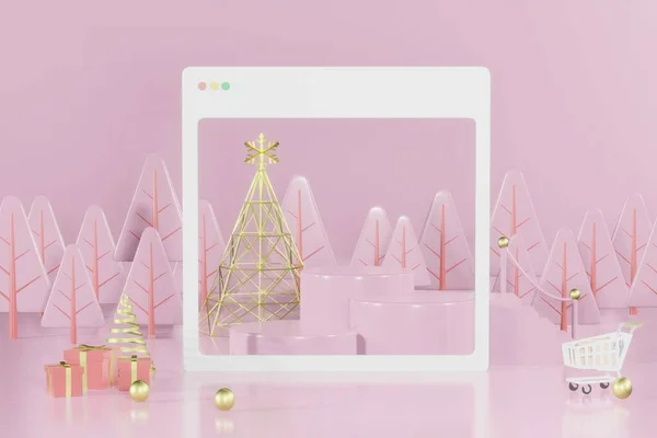 3D渲染圣诞节空模板讲台模型用于产品放置 — 图库照片