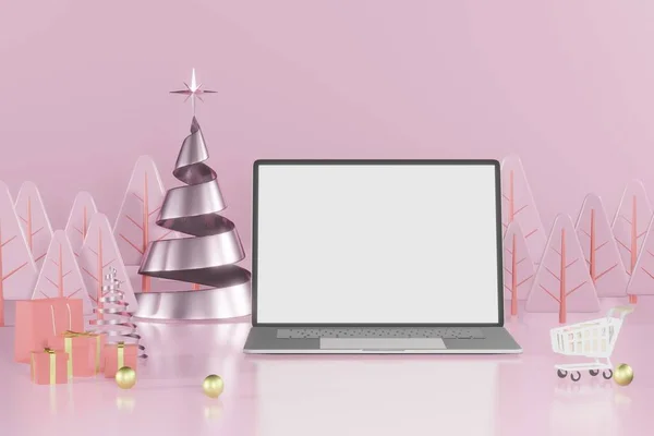 Rendering Christmas Empty Template Podium Mockup Product Placement — Stock Photo, Image