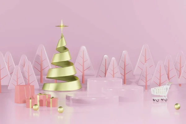 Renderizado Navidad Plantilla Vacía Podio Maqueta Para Colocación Del Producto — Foto de Stock