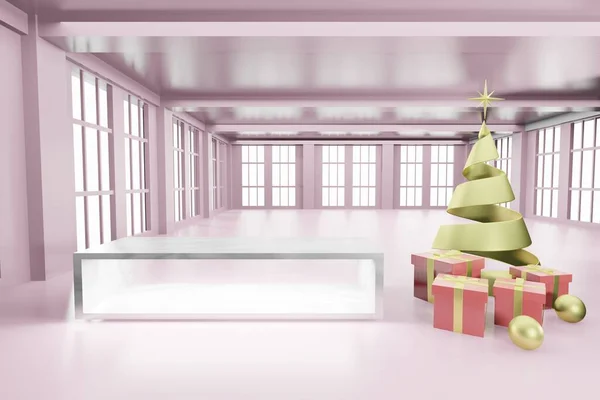 Rendering Christmas Empty Template Podium Mockup Product Placement — Stock Photo, Image