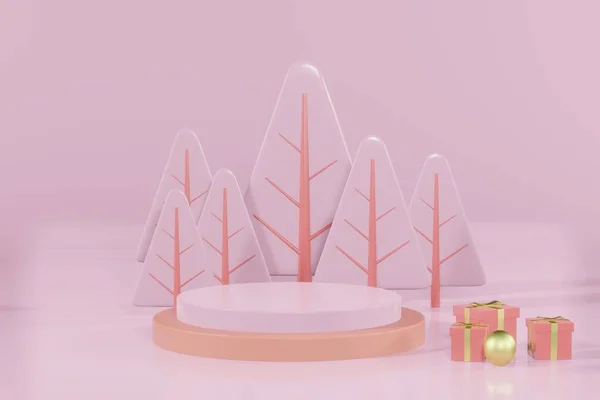 Renderizado Navidad Plantilla Vacía Podio Maqueta Para Colocación Del Producto — Foto de Stock