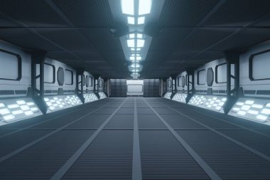 3D Hitech uzay mekiği koridoru hazırlanıyor.