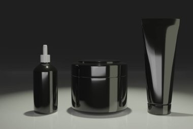 Krem şişesi / tüp ve serum modellemesinin 3D çizimi