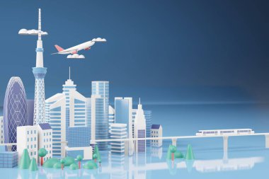 Metropolitan şehrinin mavi renkte en az tasarım ile 3D çizimi